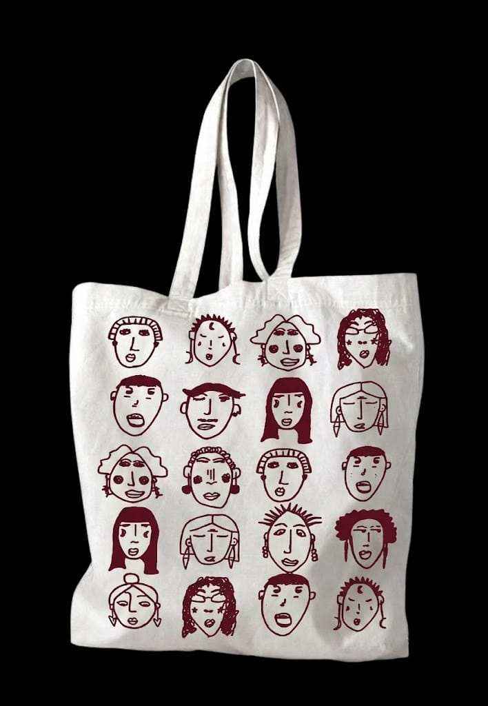 Faces Doodle tote in burgundy