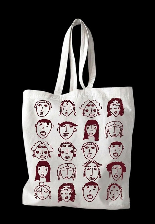 Faces Doodle tote in burgundy