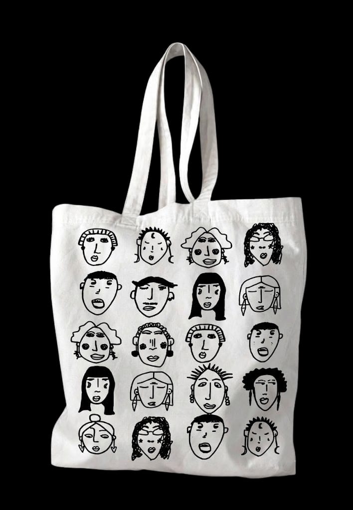 Faces Doodle tote in black