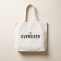 Script Tote in white canvas with script and OVERSIZED wordmark